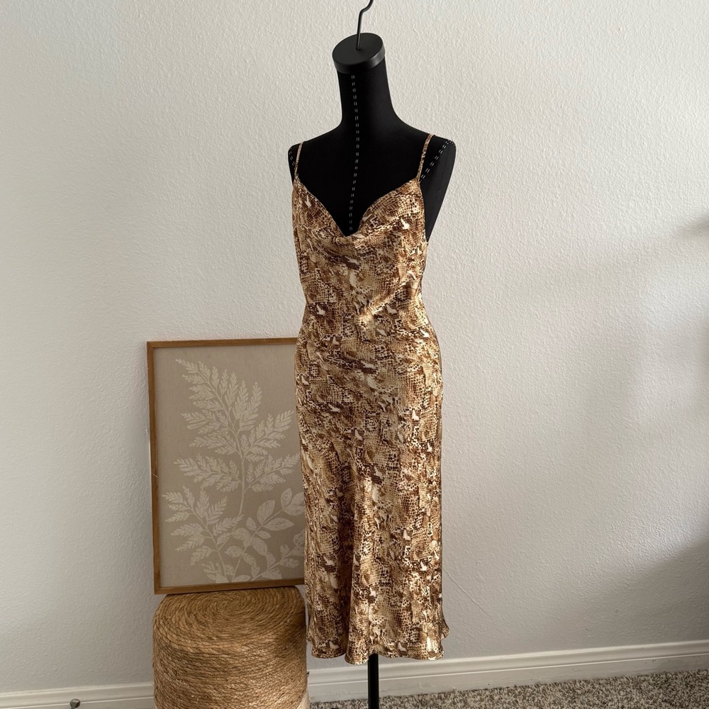 Forever 21 Animal Print Silky Satin Midi Slip Dress - Size S